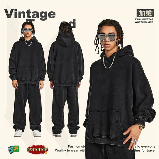 ZODF Retro Men's Winter Washed Fleece Hoodies Unisex Loose 360gsm Warm Knitted Hooded Pullovers Streetwears HY0887