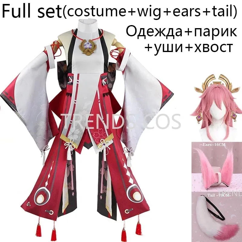HOMCHEE TRENDS Genshin Impact Yae Miko Cosplay Set Adult Cotton Polyester