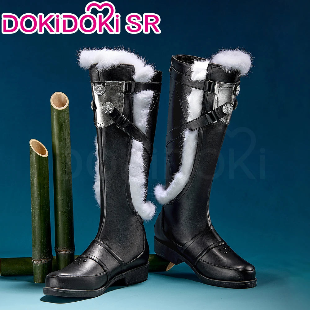 IN STOCK Rover Qiuyuan Cosplay Shoes Game Wuthering Waves DokiDoki-SR Black Leather Shoes Rover Cosplay Men Christmas Long Boots