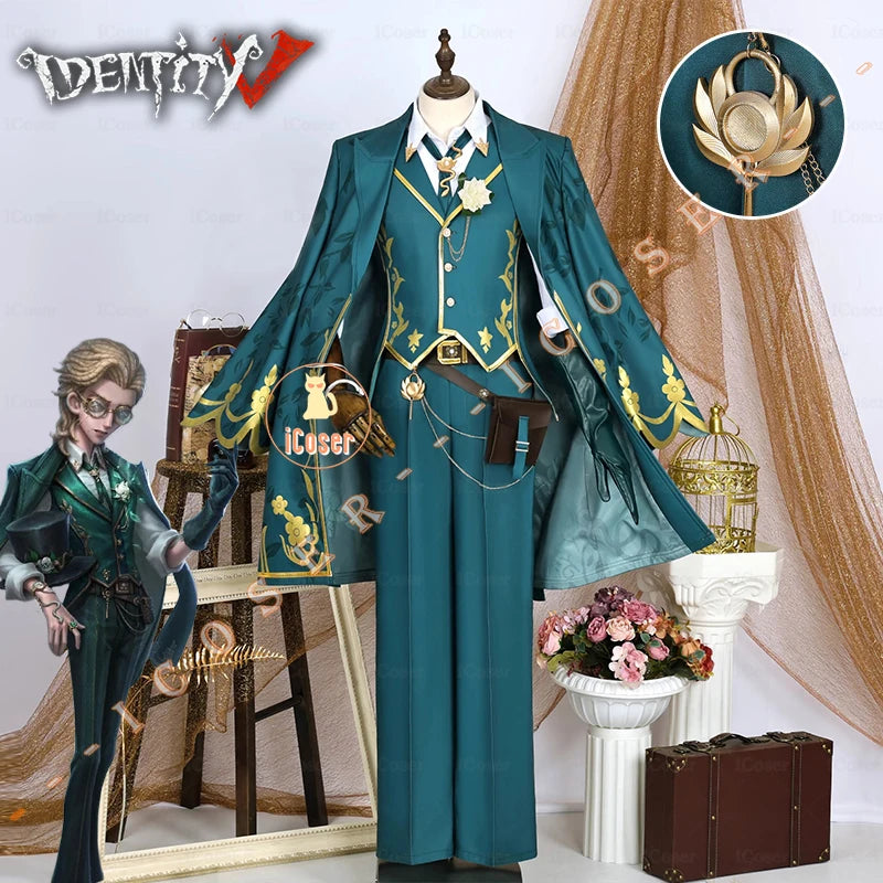 Identity V Art Dealer Cosplay Costume Wig Knight Richard Sterling Uniform Glasses Hat Roy Ramit Halloween Party for Women Men