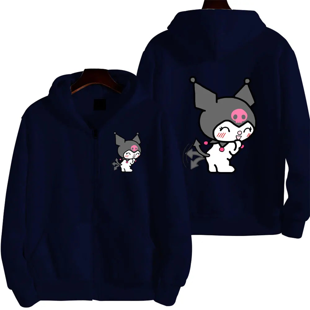 Women's Zipper Hoodie Autumn and Winter New Cute Kawaii Sanrio Hello Kitty Pattern Sweatshirt 2024 Streetwear Women's Clothing