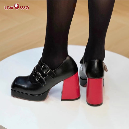 UWOWO Game Zenless Zone Zero Cosplay /ZZZ Cosplay Ellen Joe Maid Cosplay Shoes Black Red High Heel Shoes Size 35-45