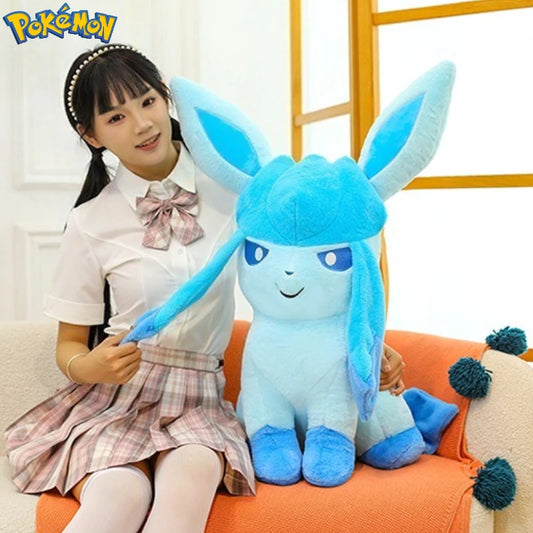45/60/80CM Big Size Pokemon Glaceon Plushies Cartoon Anime Peluche Ornament Comfortable Soft Doll Toy and Gifts for Boy Girl
