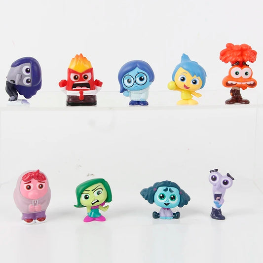 9Pcs/Set Mini Inside Out 2 Action Figure Toy Cartoon Movie Joy Anxiety Anger Sadness Disgust Fear Model Doll Figurines Kids Gift