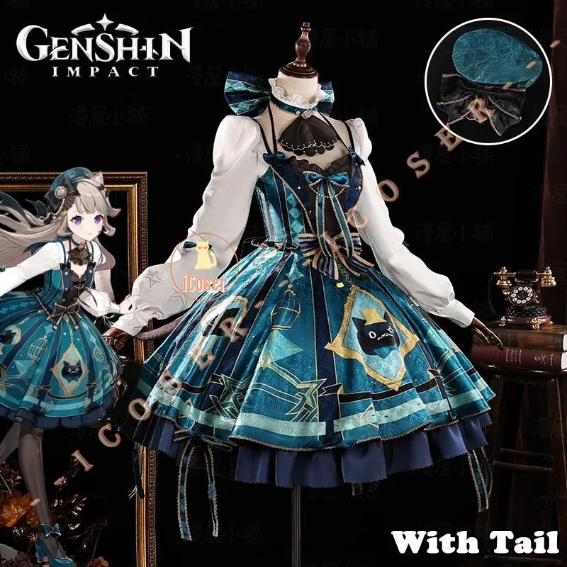 Genshin Impact Lynette Cosplay Costume Wig Uniform Dress Hat Tail Magician Skirt Lyney Fontaine Halloween Party for Women Props
