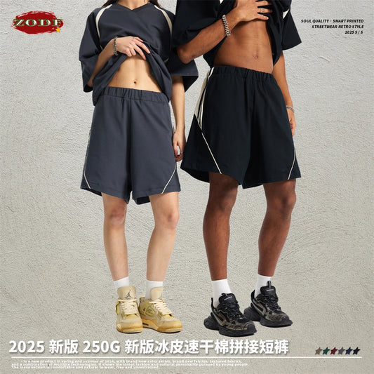 ZODF Fashion Men Summer 250gsm Patchwork Shorts Unisex High Street Loose Fit Quick Dry Sport Shorts Brand Streetwears HY1049