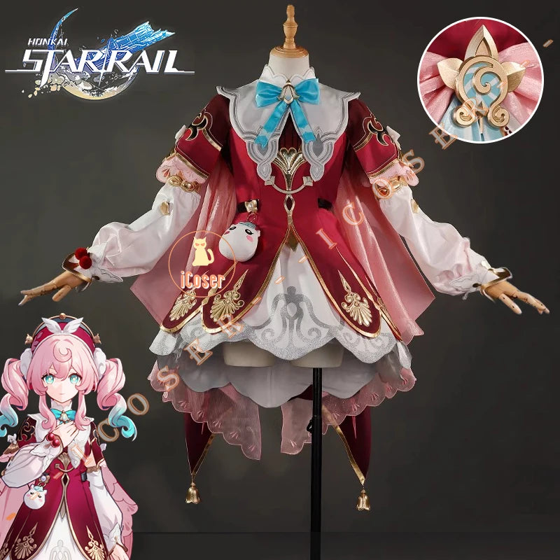 iCoser Honkai Star Rail Hyacine Cosplay Costume Wig Dress Uniform Hat Metal Props Amphoreus Halloween Party for Women Girls Set