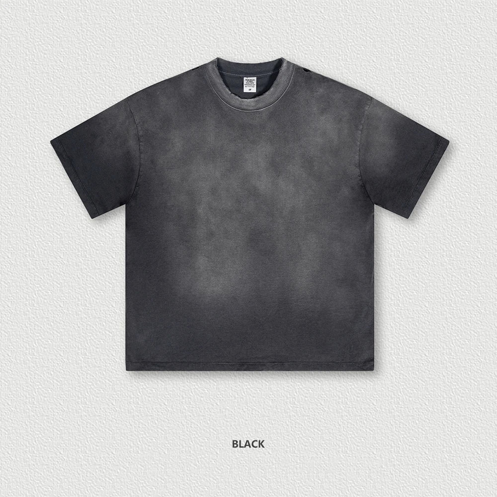 ZODF 2024 Summer Men Washed Gradient T-Shirts Unisex Women Distressed 250gsm Cotton T Shirt Brand Tees Streetwears HY0814