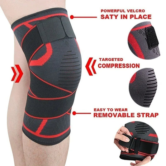 1pc Dual-Purpose Pressurized Knee Pad with Detachable Strap for Fitness Running and Pain Relief - black / L