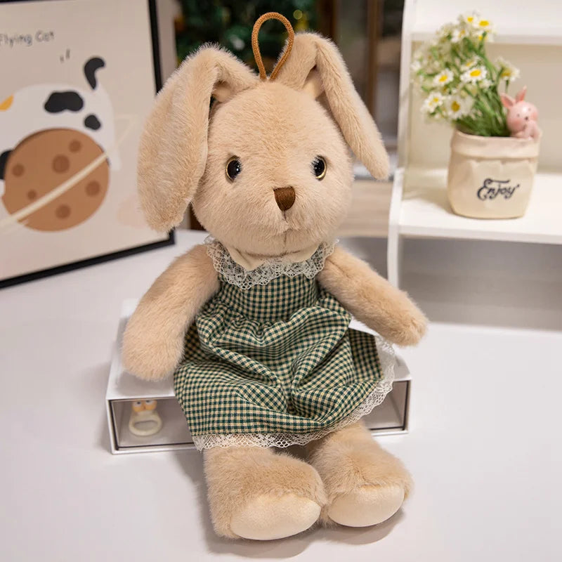 Classic Style Bunny Plush Toy Wearing Plaid Skirt Cute Rabbit Soft Doll Baby Girl Sleep Companion Bedroom Decoration