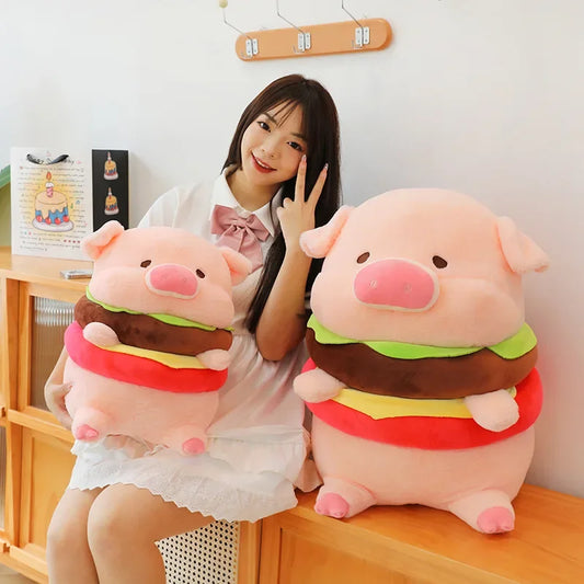 New 50cm Hamburger Pig Plush Toy Fluffty Kawaii Plushie Doll Simulation Pig Doll Anime Cute Stuffed Animals Soft Plush Gift