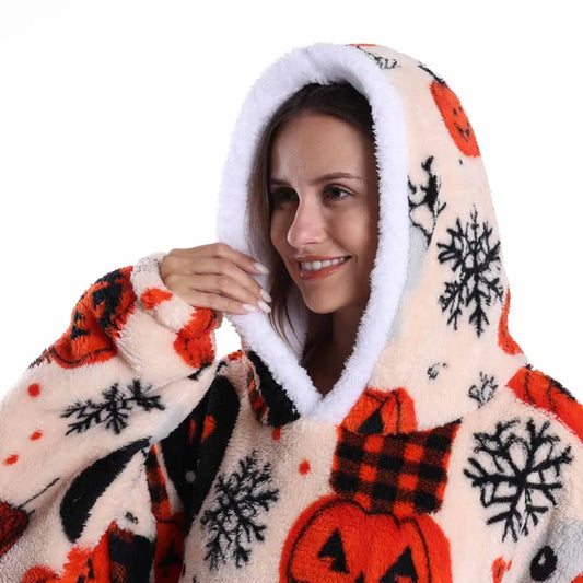 Oversized Hoodie Blanket for Adults Leopard Red Blue Black Fluffy TV Blanket Warm Thick Man Woman Winter Halloween Christmas Pjs