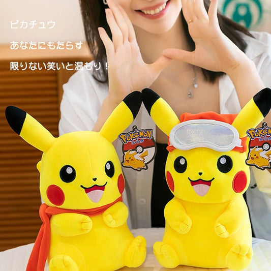 Pokemon Pikachu Plush Toys Anime Pokémon Plushie Dolls 25cm Kawaii Stuffed Pillow Skiing Pikachu Christmas Gifts for Childrens