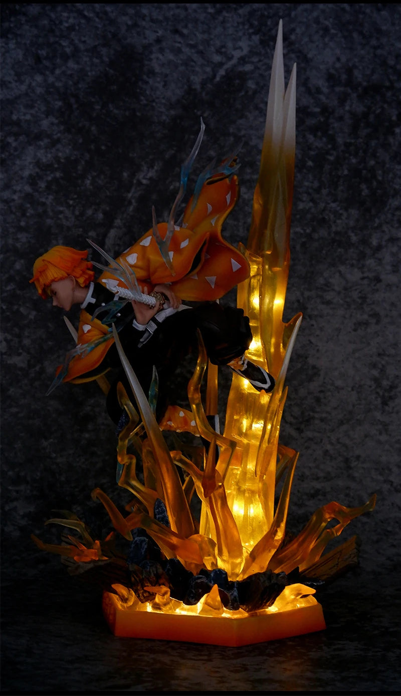 Demon Slayer Figure Agatsuma Zenitsu Double-Headed Luminescable Action Figurine Decoration Model Toys Gift 35cm Anime Statue Pv