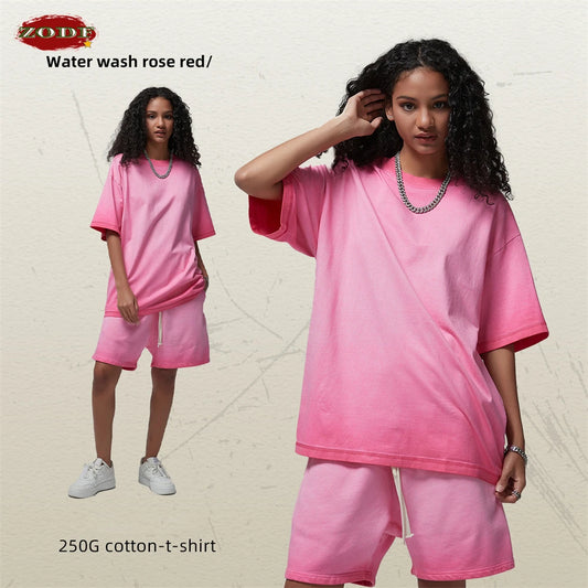 ZODF Vintage 2024 Summer Washed Cotton T-Shirts For Men Unisex Loose 250gsm O-Neck Distressed T Shirt Brand Clothes HY0757