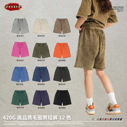 ZODF Vintage Summer Man 100% Cotton T-Shirt Shorts Set Unisex Loose Retro Solid Batik Washed T Shirts Brand Clothing