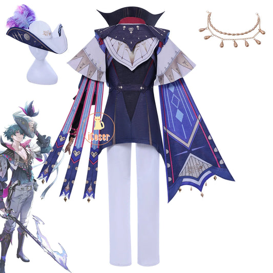 Wuthering Waves Brant Cosplay Costume Wig Uniform Hat Necklace Troupe of Fools Rinascita Carnival Halloween Party for Women Men