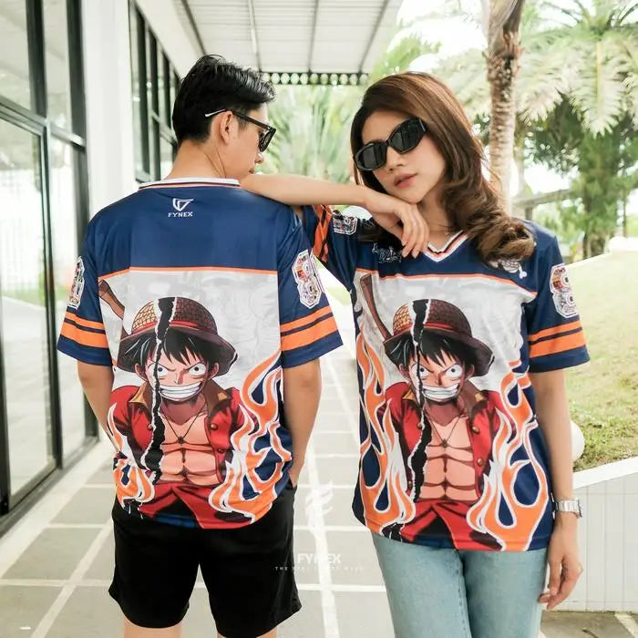 2526 New Bandai Anime One Piece Luffy Summer Jersey T-shirt Oversized 3D Adult and Children's Multifunctional Top Christmas