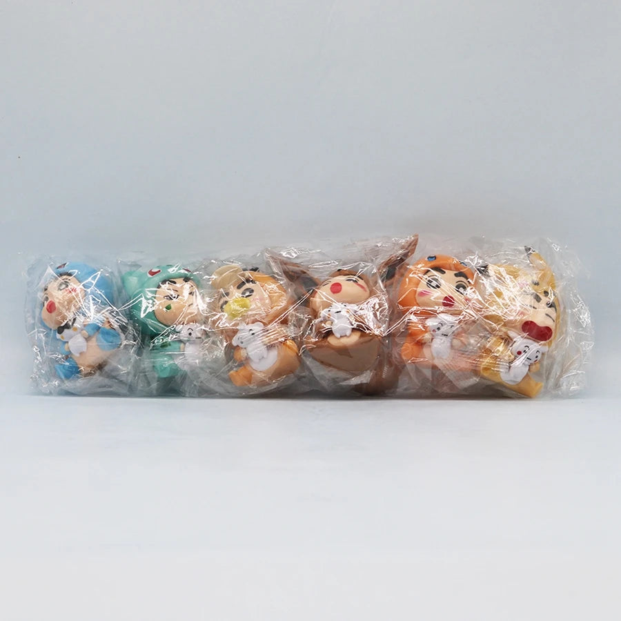 6Pcs/Set Q Version Crayon Shin-chan Anime Figure Shin-chan COS Pokémon Pikachu Action Figure Room Decorations PVC Collection Toy