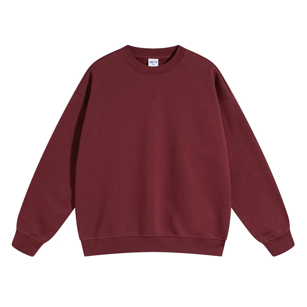 ZODF 2024 Autumn Winter Men’s Basic O-Neck Loose Solid 430gsm Terry Sweatshirt HY0910 - Red / XXL / China Mainland