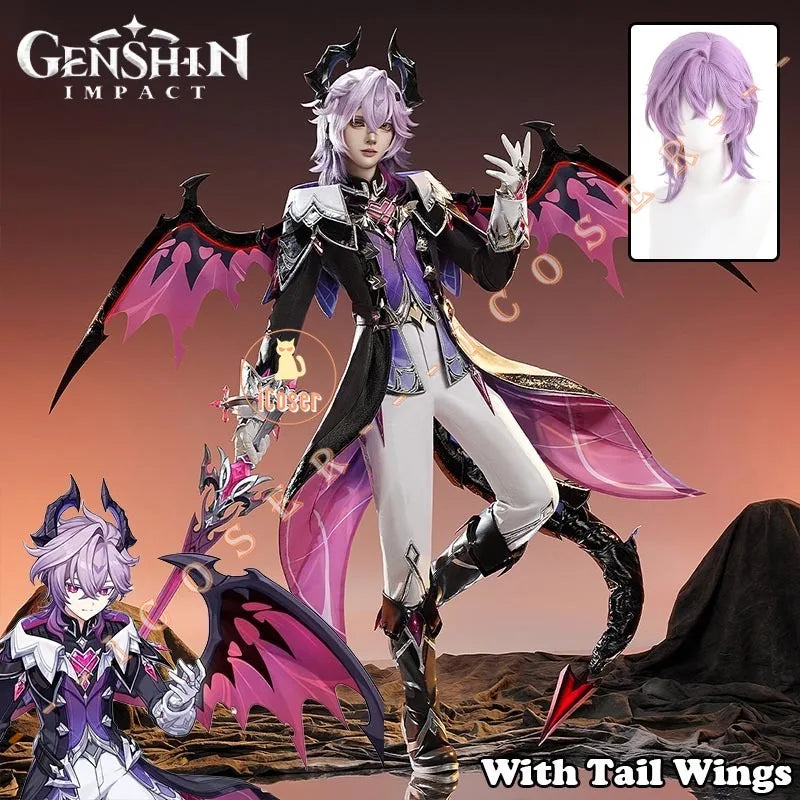 Genshin Impact Durin Cosplay Costume Wig Uniform Outfit Headwear Metal Props Halloween Party for Women Men Carnival Role Play