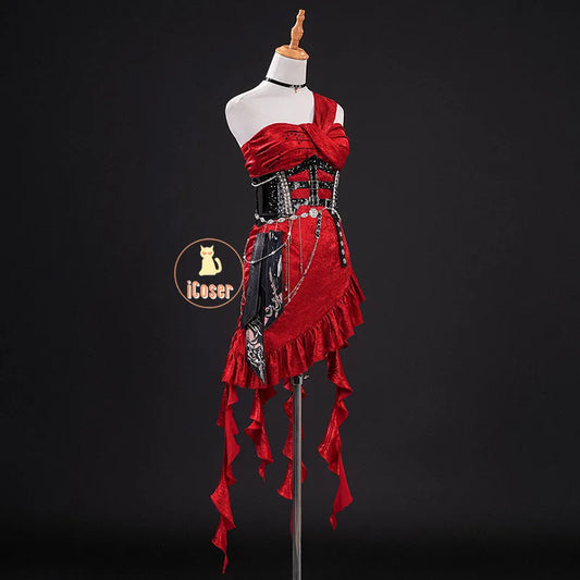Love and Deepspace MC Cosplay Costume Midnight Waltz Red Dress Heroines New Skin Outfit Sylus Halloween Party for Women Girls