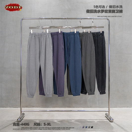 ZODF Retro Men Washed 380gsm 100% Cotton Sweatpant Unisex Loose Sport Solid Joggers Pants For Spring Autumn HY0901