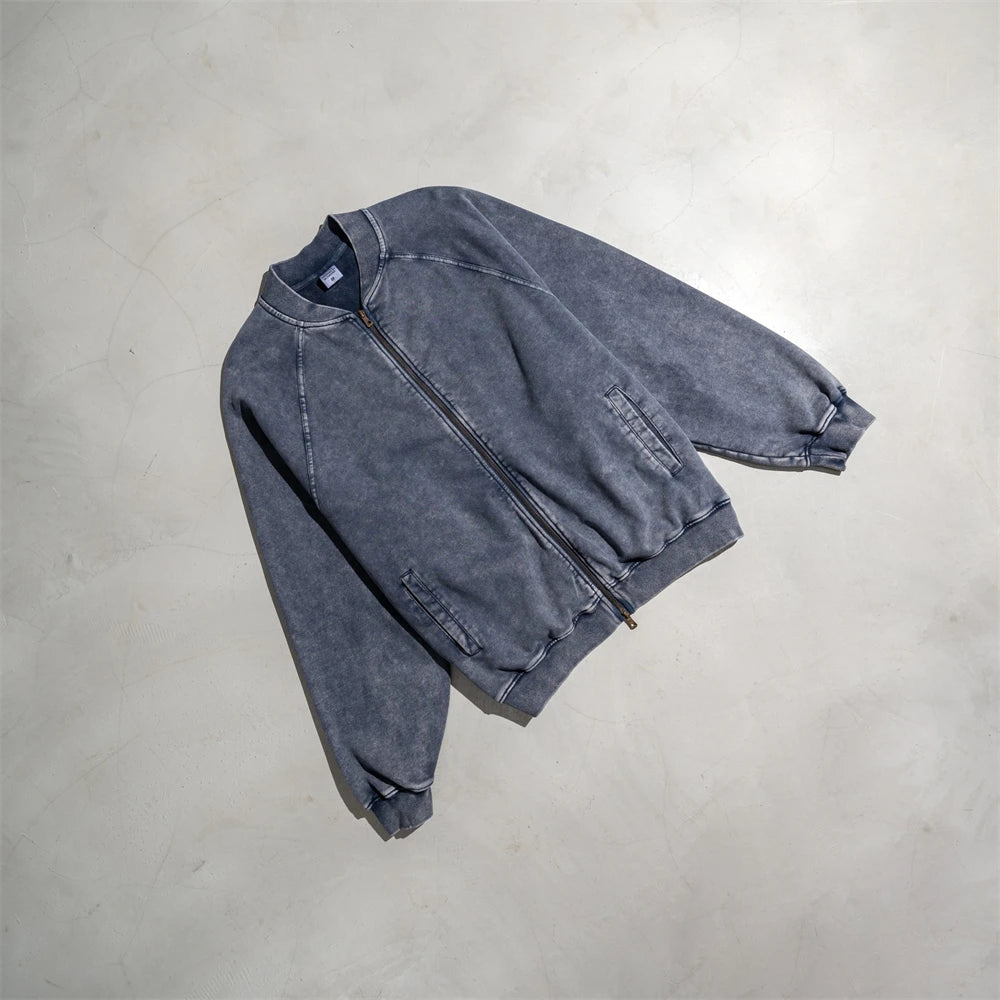 ZODF New Winter Washed Double Zipper Jackets For Men Unisex Loose Heavy Weight 450gsm Raglan Sleeve Cotton Coats HY0654