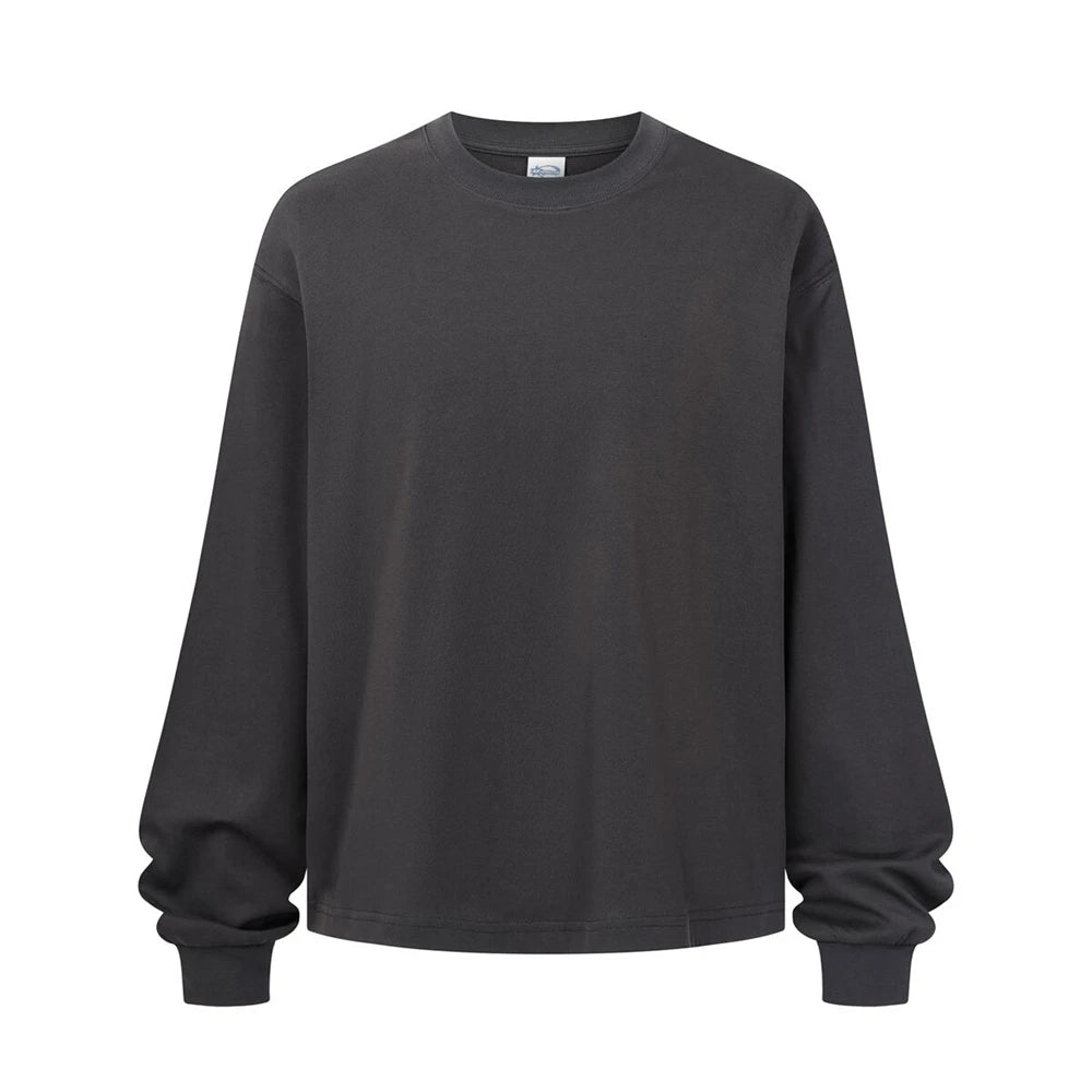 ZODF Trendy Autumn Full Sleeve 245gsm Unisex Loose Solid Quick Dry Antibacterial T-Shirt HY1162 - Dark Grey / L / China