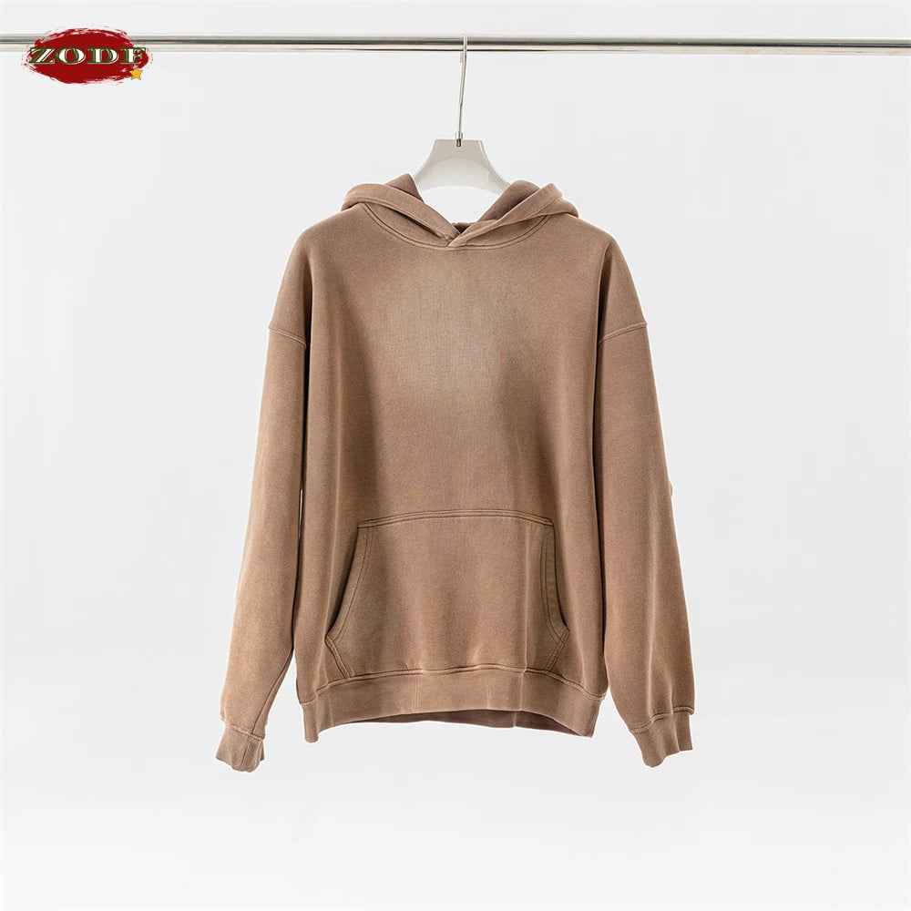 ZODF Autumn Winter Monkey Washed Fleece Hoodies For Men Unisex Basic 360gsm Warm Knitted Hooded Pullovers Coats HY0903