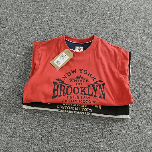 Autumn New American Retro Long-sleeved O-neck Letter Printed T-shirt Men's Fashion Simple 100% Cotton Washed Casual Sport Tops