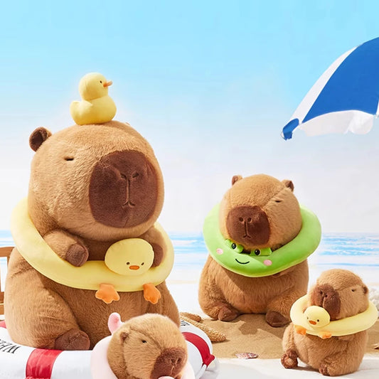 40-60cm Large Capybara Plush Toy Cute Capibara with Duck Swim Ring Kawaii Stuffed Animal Soft Toy Birthday Xmas Gift