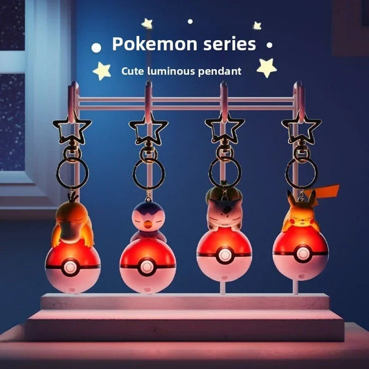 Original Pikachu Keychain With Light 7cm Cartoon Anime Doll Keyring Ornament Bag Decoration Keychain Jewelry Pendant For Kids