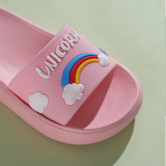 2025 New Kids Slippers Girls Slippers Indoor Pink Blue Unicorn Cartoon Toddler Girl Slippers 2 to 3 4 5 6 7 8 Years Casual Shoes