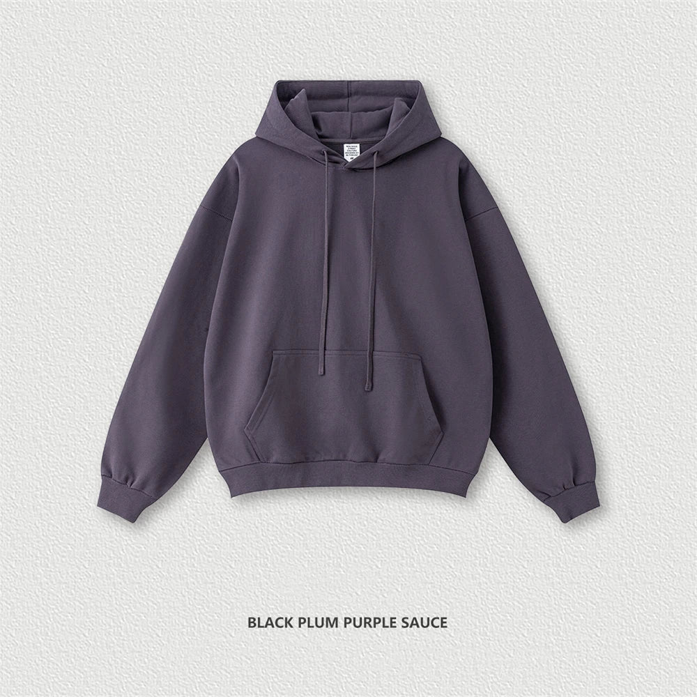 ZODF Autumn Winter Heavyweight 440gsm Knitted Hooded Pullover Hoodie Unisex Loose Fit HY0886 - Plum Purple / XXL