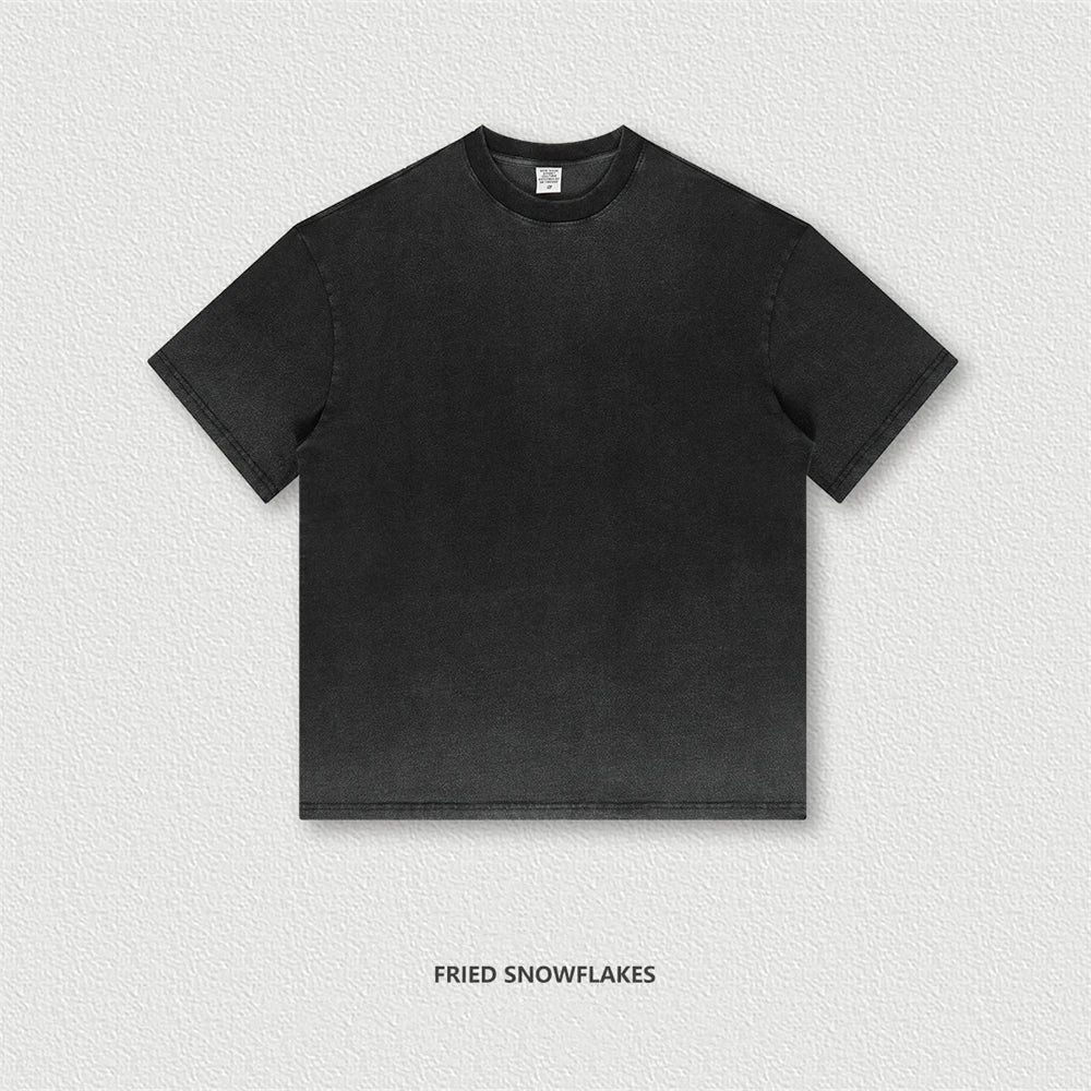 ZODF 2023 Men's Summer 255G Wash Gradient Fried Cotton T Shirt Round Neck Short Sleeve American Retro Loose T-Shirt HY0547