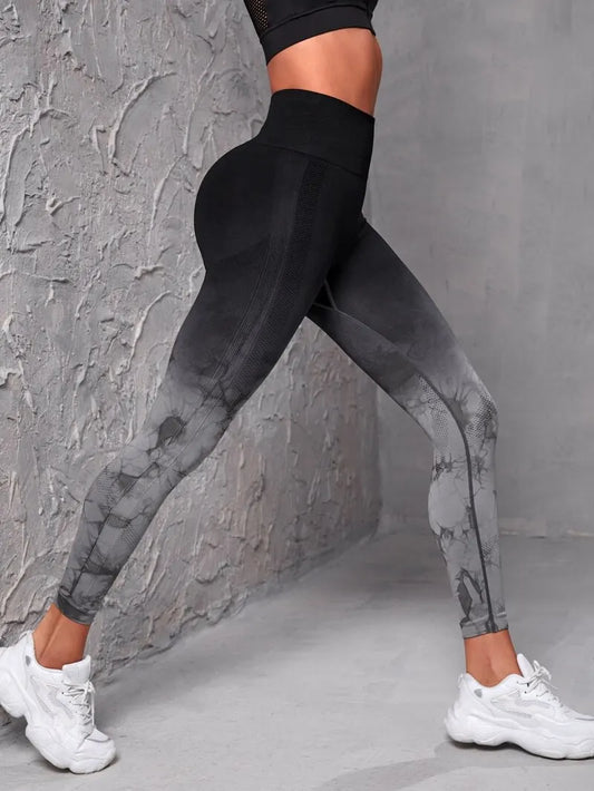 Women’s Seamless High Waist Push-Up Yoga Leggings Scrunch Tie-Dye Sports Fitness Running Joggings - black / S