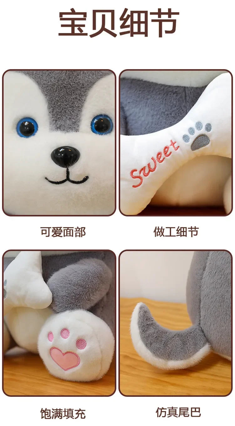 New 35-55cm Cute Husky Bone Hugging Cloth Doll Dog Plush Toy Erha Doll Giving Children Birthday Gift Pillow Indoor Decorations