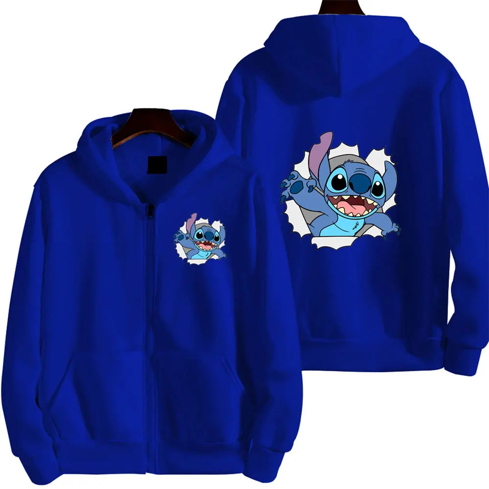 Disney Cute Princess Costume Star and Stitch Women's Oversized Jacket Zipper Hoodie Ladies Winter Warm Loose Outerwear Clothing