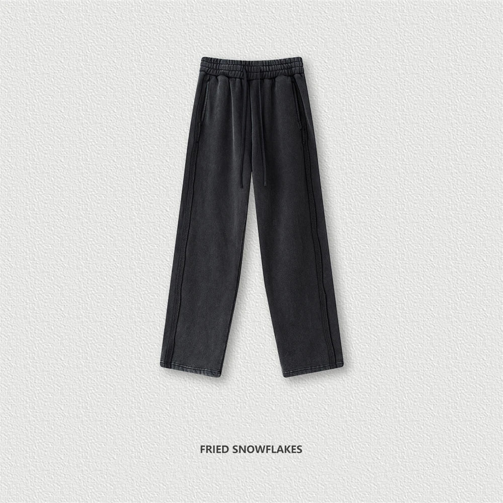 ZODF Vintage Man Winter Washed Fleece Straight Pants Unisex Distressed 360gsm Knitted Warm Trousers Brand Bottoms HY1092