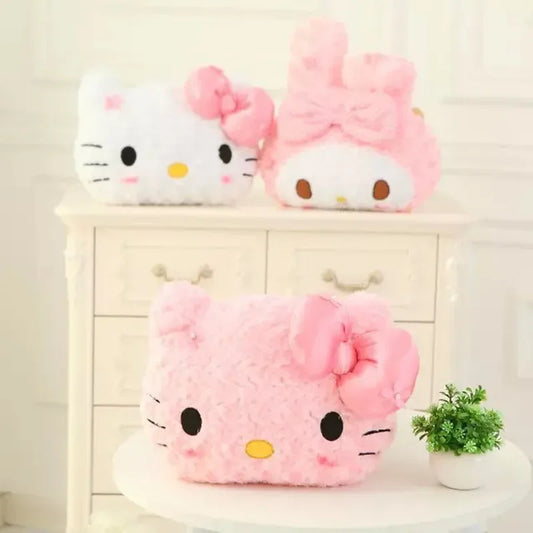 Aoger Kawaii Hello Kitty Rose Velvet Plush Melody Pillow Plushie Toy Soft Pillow Decorative Doll Bedding Kids Birthday Gift