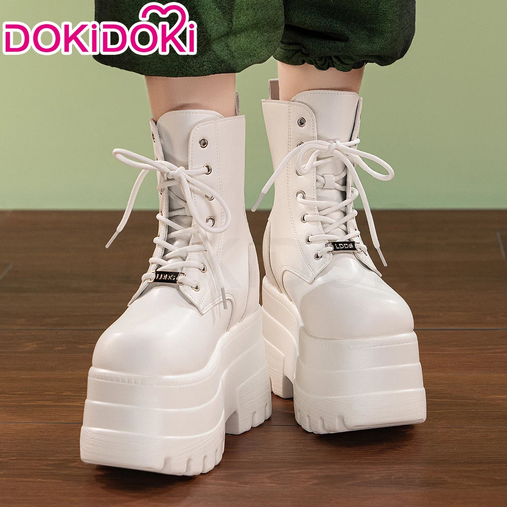 IN STOCK Men Women Cosplay Props 19cm Heightening Shoes DokiDoki Men Daily Black White 15cm Leather Shoes Halloween Cosplay