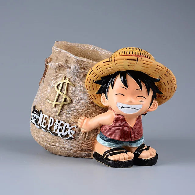 Anime One Piece Luffy Resin Office Pen Holders Collectible Monkey D Luffy 10cm Desk Pencil Pot Holder Action Figure Office Use