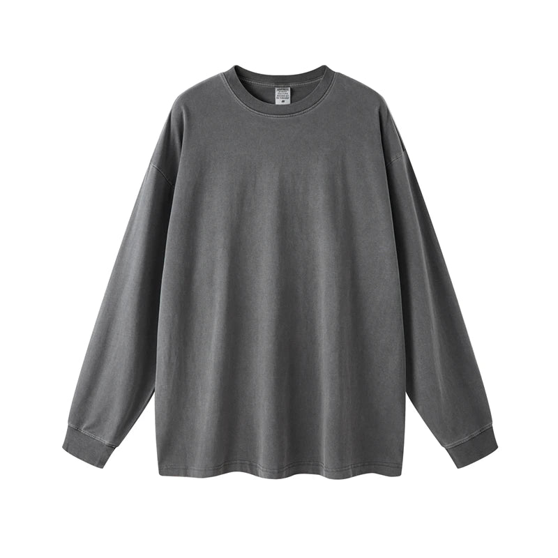 ZODF New Autumn Men's 260gsm 100% Cotton T Shirts Unisex Retro High Street Loose Washed Solid Tees Streetwears HY0376