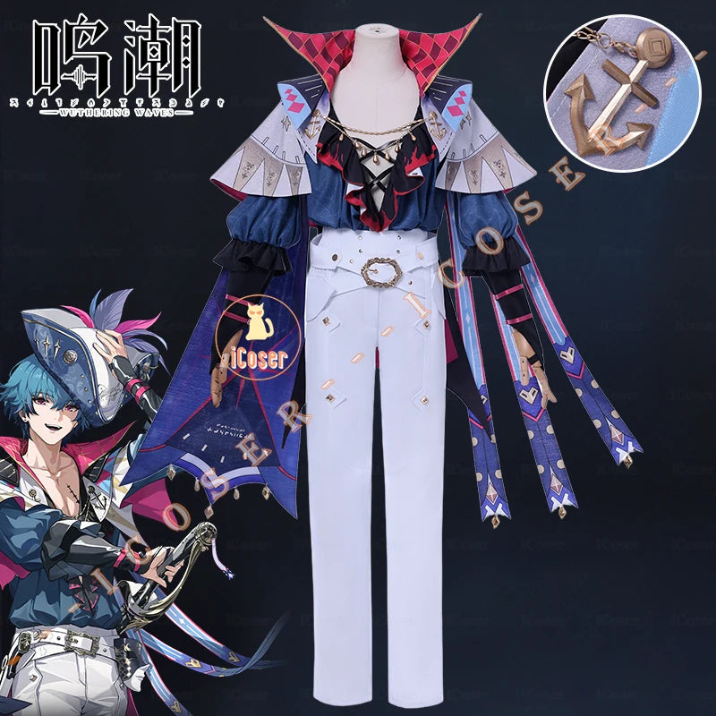 Wuthering Waves Brant Cosplay Costume Wig Uniform Hat Necklace Troupe of Fools Rinascita Carnival Halloween Party for Women Men