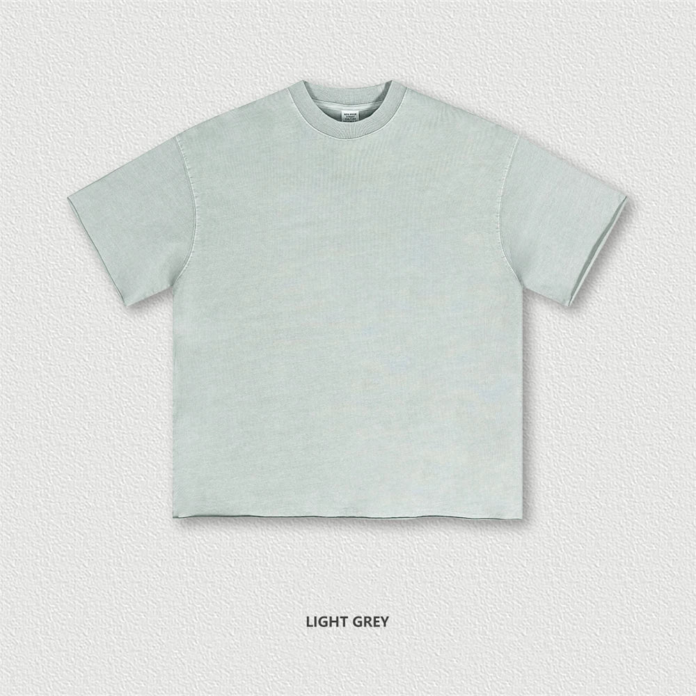 ZODF Retro 2024 Summer Unisex Washed Cotton T-Shirt 310gsm Distressed Hem Loose Edge HY0808 - Light Grey / S / China