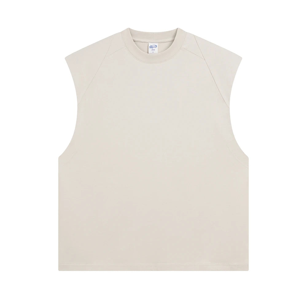 ZODF Men’s Trendy Summer Solid Cotton 275gsm Patchwork Oversized Tank Tops Sleeveless Tees HY1051 - Apricot / XL