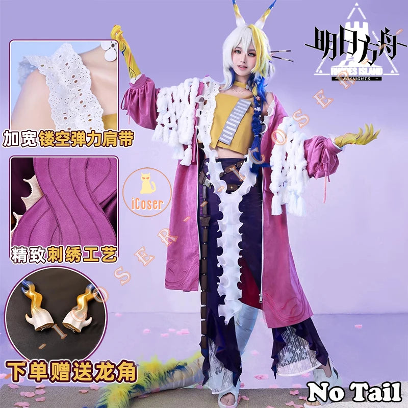 iCoser Arknights Shu Spring Feast Cosplay Costume Wig Uniform Headwear Tail Tianshi Rhodes Island Halloween Party for Women Girl