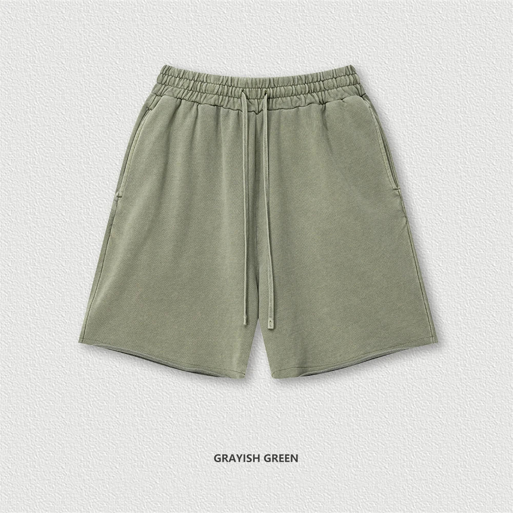 ZODF Retro Summer Washed 370gsm Cotton Shorts For Men Unisex High Street Loose Edge Distressed Solid Shorts Brand Clothes HY1023