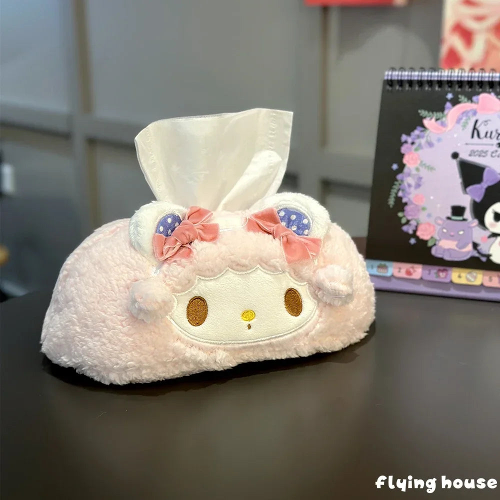 Japanese Style Plush My Melody Kuromi Tissue Box Durable Home Car Hotel Sofa Paper Tissue Holder Napkin Case Pouch Girl's Gift